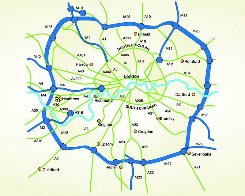 M25 mapa - Mapa m25 (Anglicko)